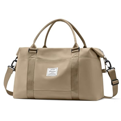 Travel Duffel Bags for Women Mens Waterproof Weekender Carry on Bag Sports Gym Bag Travel Tote Bags with Wet Pocket Overnight Bag Workout Duffel Bags with Trolley Sleeve Khaki - color: F8-Khaki