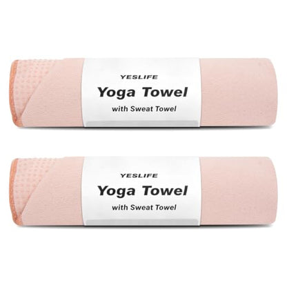 YESLIFE 2-Pack Non-Slip Extra Thick Hot Yoga Towel with Sweat Towel, Microfiber Sweat Absorbent Yoga Mat Towel with Grip Dot, Pilates Mat, 72" x 24", Pink - color: 2 Pink