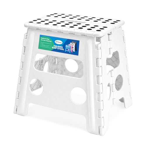 Dyforce Folding Step Stool 13 Inch,300lbs Foldable Stool for Adults & Kids | Stepping Stool White,Non-Slip Plastic Compact Foot Stool with Carry Handle,Lightweight for Bathroom Kitchen Bedroom Garden - color: White, size: 13inch