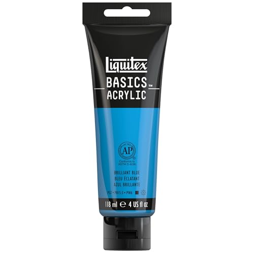Liquitex BASICS Acrylic Paint, 4-oz Tube, Brilliant Blue | Medium Viscosity, Satin Finish, Lightfast, Fine Art Pigments, Range of Opacities, Easy Blending - color: Brilliant Blue, size: 4 Fl Oz (Pack of 1)