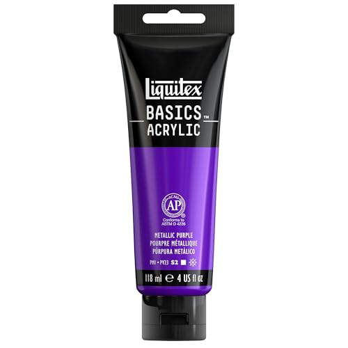 Liquitex BASICS Acrylic Paint, 4-oz Tube, Metallic Purple | Medium Viscosity, Satin Finish, Lightfast, Fine Art Pigments, Range of Opacities, Easy Blending - color: Metallic Purple, size: 4 Fl Oz (Pack of 1)