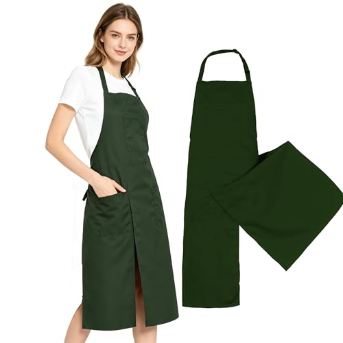 Pottery Split-Leg Make Ceramic Apron, Long Split-Leg Artist Painting Apron with 3 Pockets for Men and Women - color: Dark Green
