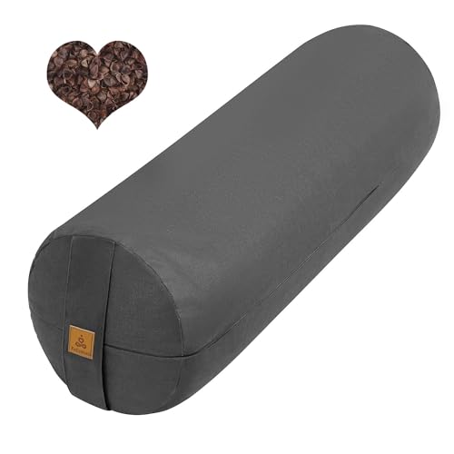 Organic Buckwheat Bolster(24X9 in) Yoga Bolster Supportive Yoga Cushion for Restorative Yoga Accessories Meditation Pillow Reading Pillow Floor Pillow Large Round Cylinder - color: Dark Grey