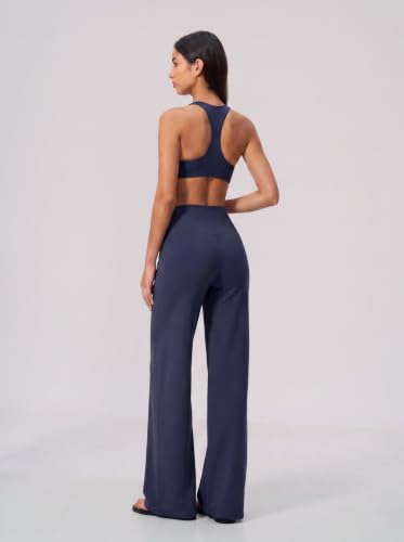 Womens Two Piece Workout Sets Spaghetti Straps Crop Top Matching Straight Leg Pants Gym Yoga Pilates Outfits - color: V-true Blue, size: Small