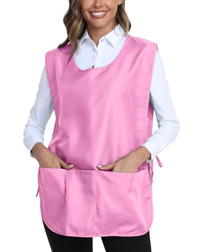 Unisex Cobbler Apron with 3 Deep Pockets, Smock Vest Apron | Multiple colors available, Blank No-Logo, Adjustable Drawstring & Side Ties, Applicable for Cooking, Kitchen,Garden, Cleaning - color: 1 Pack - Pink