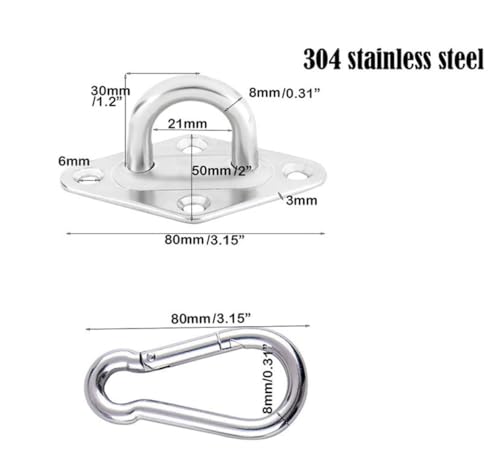304 Stainless Steel Hammock Hanging Kit, 1100lb Capacity Heavy Duty Ceiling Hooks with Snap Hook for Indoor Outdoor Swing Chair