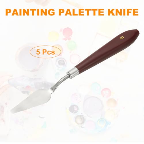 HARFINGTON 5pcs Palette Knife Painting Tool 2.09" x 0.71" Stainless Steel Art Spatula Pallet Knives Scrapers Tools with Plastic Handle for Acrylic Oil Canvas Mixing Spreading, Red/Silver - size: 2.09" x 0.71"