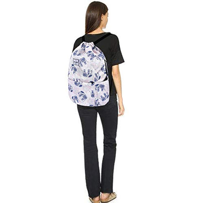 XEYOU Drawstring Backpack Bag Sport Gym Sackpack Beach Cinch Bag | Lightweight Swimming Bag, Water-Resistant Fabric, Travel Daypack for Women and Men - color: Little Blue Elephant