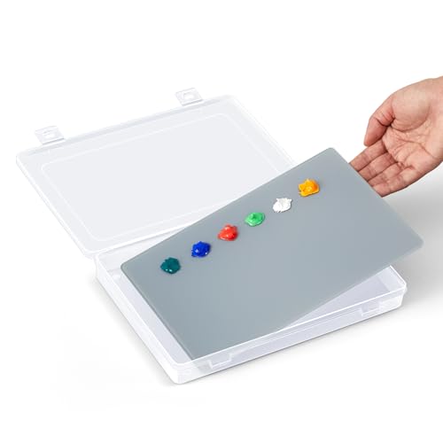 Nuanchu 1 Set Glass Oil Paint Palette, Airtight, 10.2 x 6.8 Inches, Grey | Handy Tempered Glass for Oil Painting, Moisture-proof lid Keep Paint Fresh, Portable Travel Outdoor, Leak-proof Airtight Seal - color: Gray, size: 10.2" x 6.8" x 1.2"