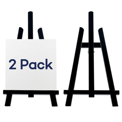 Artkey Black Wooden Display Easel Stand, 13 Inch Folding Tabletop A-Frame Mini Easels for Canvas, Photos, Wedding Signs & Menus, Solid Radiata Pine Wood, 2 Pack - color: Black