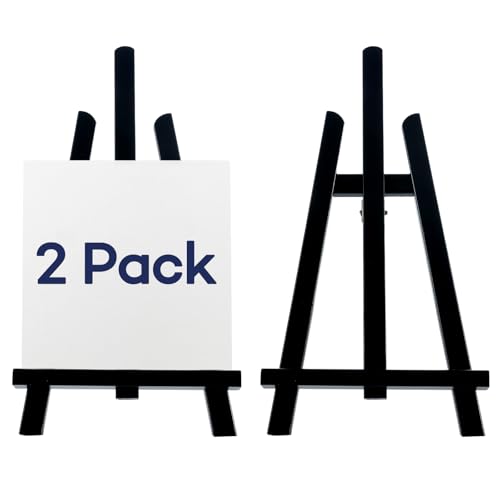 Artkey Black Wooden Display Easel Stand, 13 Inch Folding Tabletop A-Frame Mini Easels for Canvas, Photos, Wedding Signs & Menus, Solid Radiata Pine Wood, 2 Pack - color: Black
