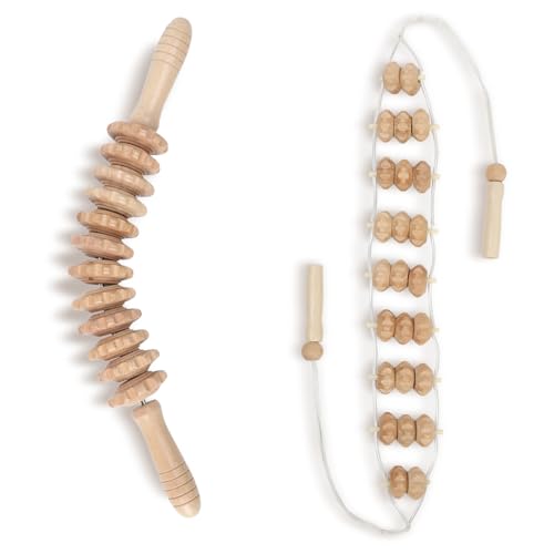 Wood Therapy Massage Tools, Lymphatic Drainage Curved Roller Stick, Neck Massager, Foam Roller, Back Scratcher, Rope Massage Kit, Back Massager for Relaxation - color: Roller & Massager