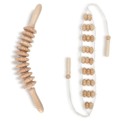 Wood Therapy Massage Tools, Lymphatic Drainage Curved Roller Stick, Neck Massager, Foam Roller, Back Scratcher, Rope Massage Kit, Back Massager for Relaxation - color: Roller & Massager