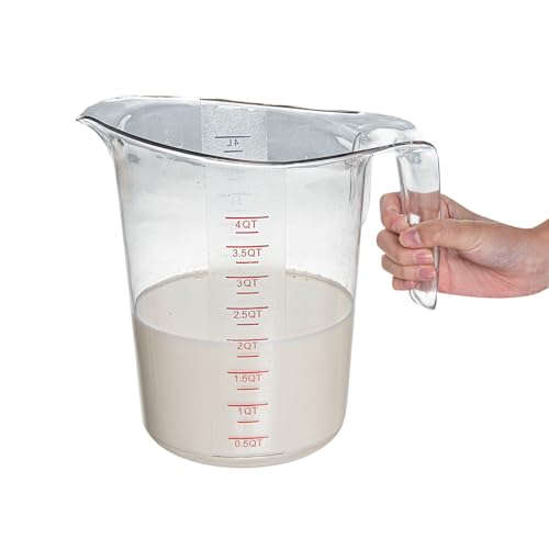 Restaurantware-Chef 101 4 Quart Measuring Jar, 1 Durable Measuring Beaker - Metric And Imperial Units, V-Shaped Spout, Clear Plastic Cup, Handle With Thumb-Grip, Tolerates Up To 248F - size: 9.50" × 7.25" × 9.50"