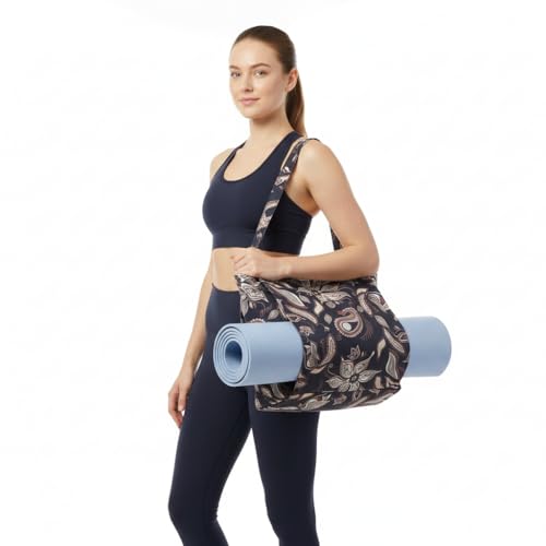 Floral Paisley Pattern Yoga Bag, Canvas Tote with Blue and Pink Design, Spacious Carrier for Yoga Mat and Accessories - color: Grey