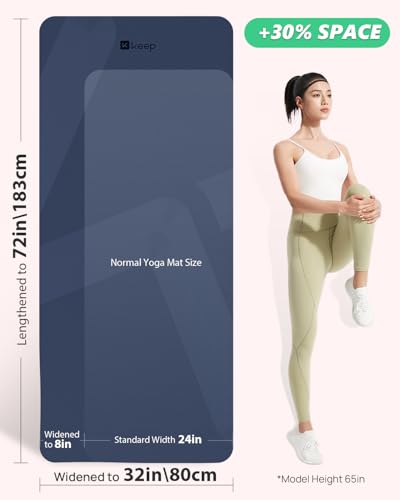 KEEP Extra Wide Yoga Mat, 7mm Thick 72" x 32" Exercise Mat | 7mm thick Extra wide yoga mat with carry strap for home workout, yoga, exercise and Pilates - color: Navy Blue