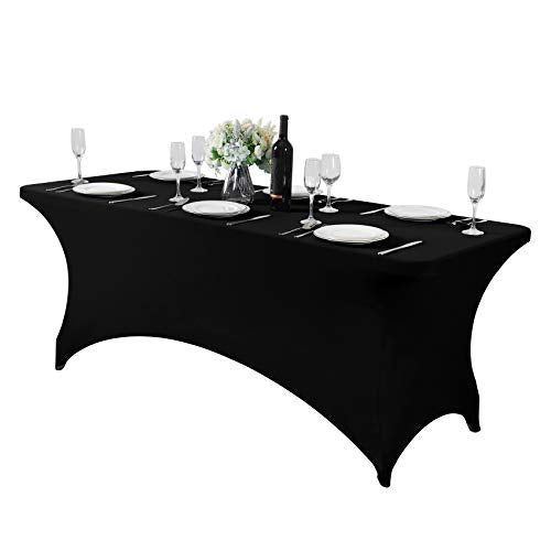 Spandex Table Cover for 6Ft or 4fT or 8ft Table Universal Fitted Stretch Tablecloth for Party, Banquet, Wedding and Events-Black - color: Black, size: 72" x 30" (Rectangular)