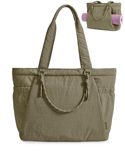 BAGSMART Yoga Pilates Tote Bag for Women with Knotted Handle, Gym Bag | 23L lightweight & waterproof shoulder sling bag, gym bag with yoga mat holder, for 15.6'' Laptop, ideal for work travel - color: Olive Green