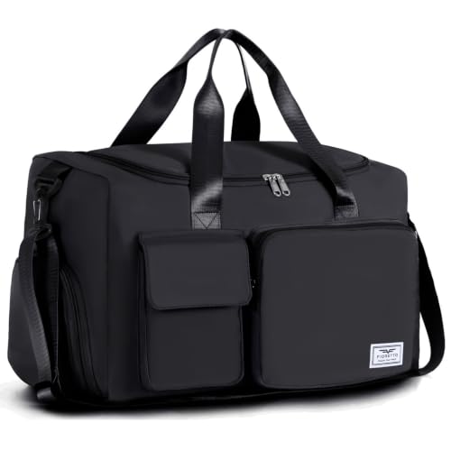 FIORETTO Women's Gym Duffle Bag with Shoes Compartment, 30L Capacity, Ideal for Travel, Gym, Sports, Duffel, Weekender - color: Black, style: Gym Bag
