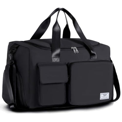 FIORETTO Women's Gym Duffle Bag with Shoes Compartment, 30L Capacity, Ideal for Travel, Gym, Sports, Duffel, Weekender - color: Black, style: Gym Bag