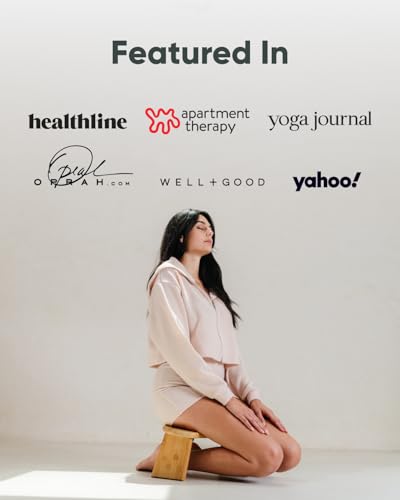 Mindful Modern Folding Meditation Bench - Bamboo Kneeling Stool with Locking Magnetic Hinges - Portable Cross Legged Folding Seiza Chair w/Travel Bag