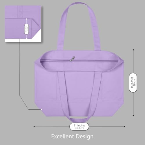 TOPDesign 1-Pack Canvas Tote Bag with an External Pocket, Reusable Grocery Shopping Bag, Top Zipper Closure, Daily Essentials (Lavender) - color: Lavender