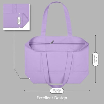 TOPDesign 1-Pack Canvas Tote Bag with an External Pocket, Reusable Grocery Shopping Bag, Top Zipper Closure, Daily Essentials (Lavender) - color: Lavender