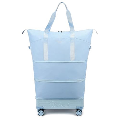 Expandable Rolling Travel Bag with Removable Wheels & Handle, Large Capacity Wheeled Duffle Tote, Foldable Carry On Luggage for Women, Lightweight Weekender Overnight Bag (LightBlue) - color: LightBlue