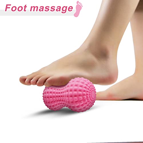 SELEWARE Peanut Massage Ball, Double Lacrosse Roller for Muscle Relief - color: Pink