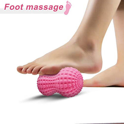 SELEWARE Peanut Massage Ball, Double Lacrosse Roller for Muscle Relief - color: Pink