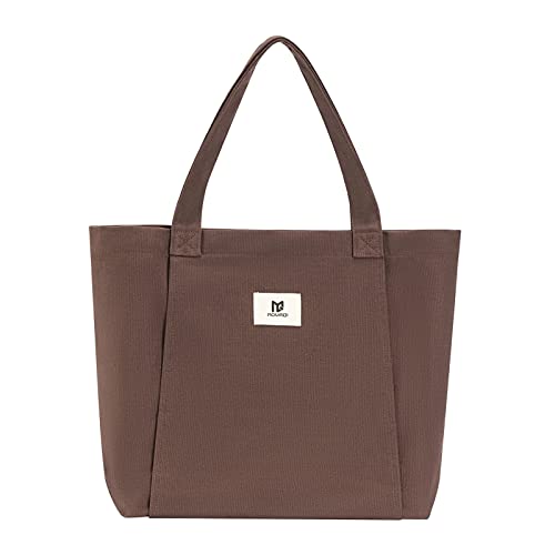 Moyaqi Canvas Tote Bag with Yoga Mat Carrier Pocket Carryall Shoulder Bag for Office, Workout, Pilates, Travel, Beach and Gym - color: Brown
