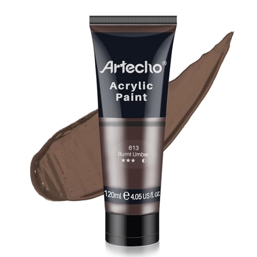 Artecho Acrylic Paint, Burnt Umber Paint (120ml / 4.05oz) Tubes, Art Craft Paints for Canvas, Rock, Stone, Wood, Fabric, Art Supplies | Semi Glossy Finish, High Pigment Rich Color Craft Paint for Canvas, Rocks, Wood, Fabric, Ceramic, Non-Toxic - color: Bu