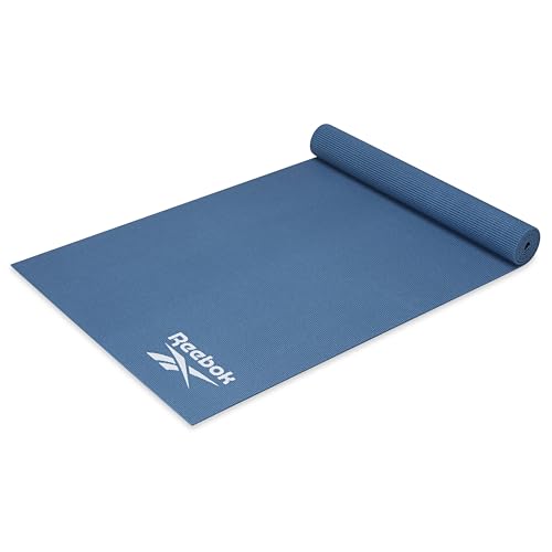 Reebok 5mm Solid Yoga Mat 68" x 24" Non-Slip, Lightweight, Foldable, and Durable Exercise Mat with Carry Strap for Home Workout, Yoga, Pilates, Fitness, and Outdoor Training - color: Hoops Blue