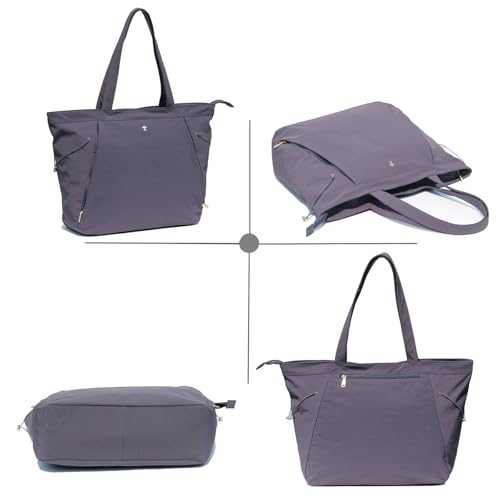 ESVAN Yoga Tote Bag for Women Shoulder Bags Drawstring for Office Workout Travel Carryall Pilates Gym and Beach - color: Nylon Dark Gray