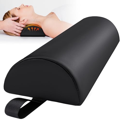 Half Round Massage Table Bolster Pillow with Strap Handle, 17 x 6 x 4 inch | PU Leather Semi-Round Bolster Pillow for Neck, Under Knee Ankles Pain Relief Half Moon Knee Bolster for Massage Table - color: Small Black - 17x6x4 in - Pu Leather