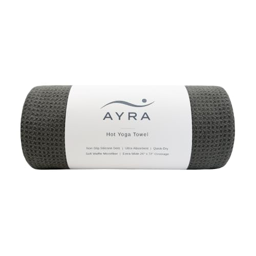 Ayra Hot Yoga Towel Non Slip - Yoga Mat Towel with Grip and Hot Pilates Towel | Microfiber, Ultra Soft and Highly Absorbent 72x26 | Dark Gray
