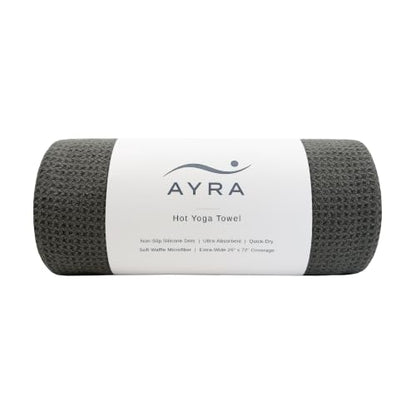 Ayra Hot Yoga Towel Non Slip - Yoga Mat Towel with Grip and Hot Pilates Towel | Microfiber, Ultra Soft and Highly Absorbent 72x26 | Dark Gray