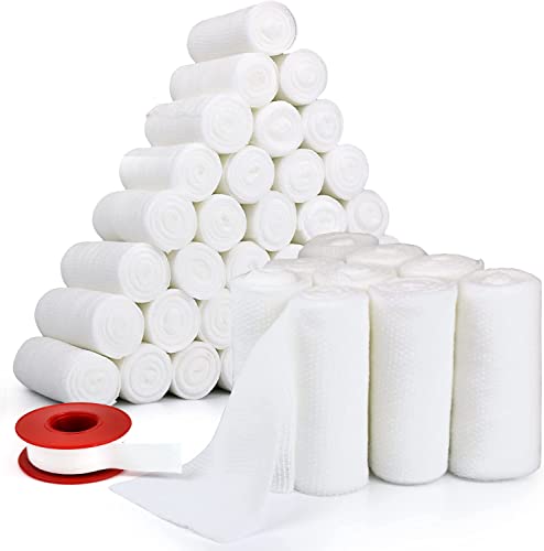 Gauze Rolls – Rolled Gauze- Medical Tape Included - Flexible, Stretchable – 3” x 4.1 Yards Bandage Wrap for Wound Dressing –20 Rolls. - size: 3" Pack of 20 Rolls