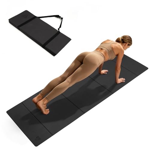 IwIeIaIrI Foldable POE Non Slip Yoga Pilates Mat– 1/4" (6mm) Thick | Foldable Lightweight with Carry Strap, Portable for Home Workout, Pilates, Travel & Gym Mat - color: Dark Grey