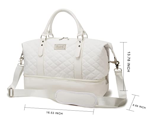 Kinmac Women's Travel Duffel Bag,Sports Gym Yoga Duffel Bag Weekender Overnight Totes Bag (White Embroider) - color: White Embroider