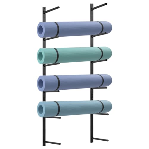 Yoga Mat Holder Wall Mount Yoga Mat Storage Holder Yoga Mat Organizer Skateboard Wall Mount for Foam Rollers Skateboard Ski Board - color: Black