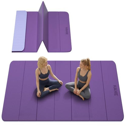 HAHE Extra Wide Folding Exercise Mat 75"x40"x0.4" TPE Fitness Mat - color: Deep Purple & Light Purple