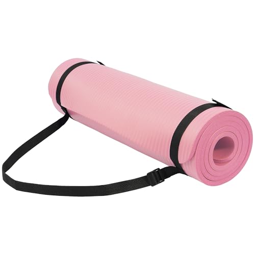 Fitvids Yoga Mat, 1/2-Inch Extra Thick High Density Exercise Mat, Anti-Tear Exercise Yoga Mat with Carrying Strap, Suitable for Various Yoga Exercises - color: Pearly Pink
