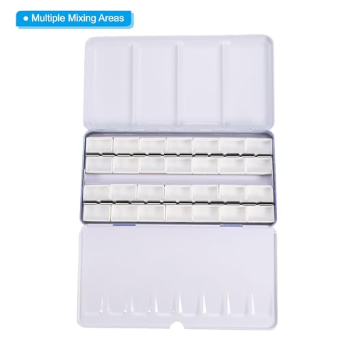 PATIKIL Empty Watercolor Palette, Metal Watercolor Tin with 28pcs Full Pans Paint Case with Lid Paint Box for Travel Gouache Oil Painting, Blue 28 Wells - color: Blue, style: 28 Wells