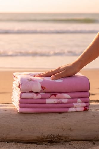 Multipurpose Yoga Mat Towel 72" x 26.5" - Cherry Blossom Design Fitness Towel with Non-Slip Silicone Grip, Quick Drying & Sweat Absorbent for Yoga, Pilates, Gym, Picnic & Outdoor Activities