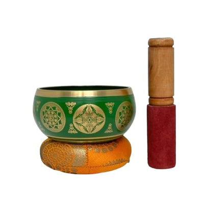 Nature's Own Tibetan Singing Bowl Set- Easy to Play- Meditation Sound Bowl Handcrafted in Nepal for Yoga, Mindfulness, Chakra Healing, Stress Relief - Spiritual Gifts (3.5 Inch, Green) - color: Geen
