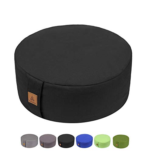 Zafu Buckwheat Meditation Cushion,D=13"/16" H=5.5",Round Zabuton Meditation Pillow,Yoga Bolster Kneeling Pillow Premium Yoga Pillow for Sitting on Floor Zippered Cotton Cover - color: Black, size: 13”x13”x5”