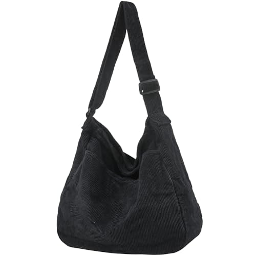 Canvas Tote Bag Casual Hobo Crossbody Shoulder Bag for Women and Men Large Purse Messenger Bag Travel Work - color: 2-black