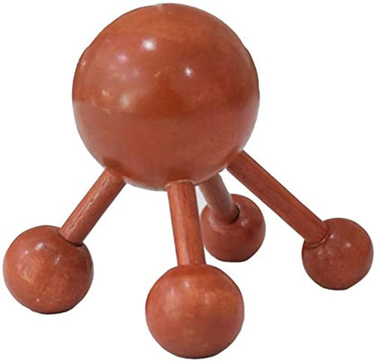 4 Legs Ball Spider Massager Handheld Stick for Shoulder, Back & Full Body Thai Wooden Trigger Point Reflexology Massage Tool w/Cloth Bag and Massage Manual