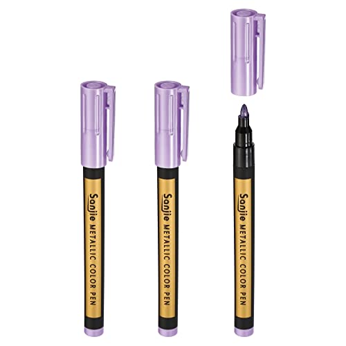 PATIKIL Metallic Marker Pens, 3 Pack Paint Pens Medium Point Colored Markers Art Marker Pen for DIY Craft Photo Album, Purple - color: Purple